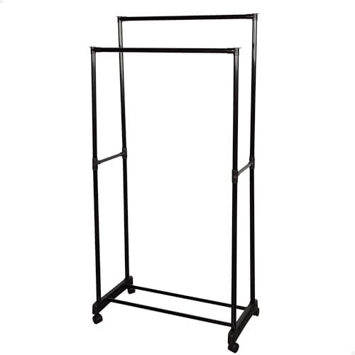 AKTIVE Max Home Doppel-Kleiderständer mit Rollen und Ablage, 75x40x157 cm, Max. 16 kg, Kunststoff, Bremsen, Offener Kleiderschrank, Schuhregal, Ankleidezimmer, Garderobenständer (18435)