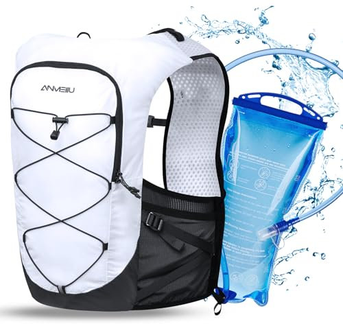 ONDACORE Trinkrucksack 5L Ultraleichter Trail Laufrucksack, Laufweste Damen Herren, Multifunktionsrucksack Laufen, Marathon, Radfahren, Jogging, Trailrunning Rucksack(Weiß + 1.5l Trinkblase, L)