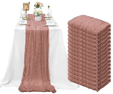 Lot de 15 chemins de table romantiques en étamine, rose poudré poudré, 88,9 x 182,9 cm en gaze de style bohème rustique pour mariage, fête d'anniversaire, fête prénuptiale, fête prénatale, décoration