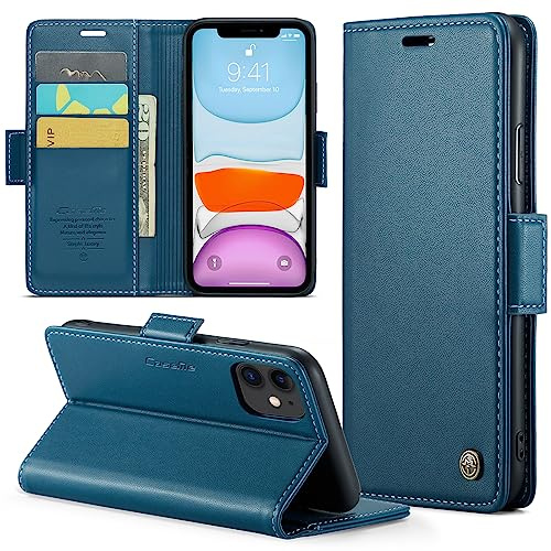 Phernykas Wallet Case for iPhone 11, Blue | Note Pocket Faux Leather Case 2-in-1– Built-in Kickstand, 3 Card Slots, Side Magnetic Clasp, Flip Cover, Proof, Anti Stain