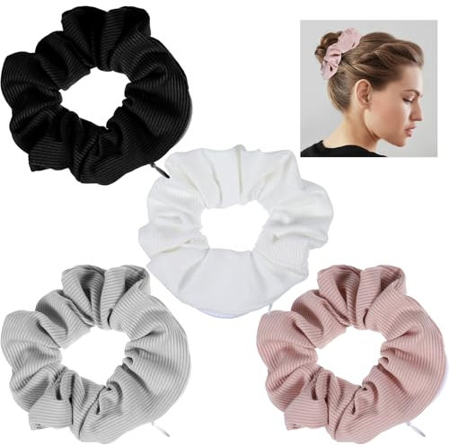 Nogeqi 4 Stück Scrunchies Haargummi mit Reißverschluss Damen, Tasche Haargummis Aufbewahrung, Pocket Hair Scrunchies Hidden Pocket Hair Reißverschlusstasche Schlüsselanhänger Pocket Reisegadget