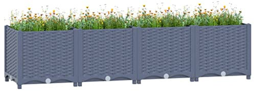Myheimly Hochbeet 160x40x38cm Kräuterbeet Gemüsebeet zum Selber Bauen, Blumenkasten im Rattan-Look, Pflanzkasten für Garten Terrasse Balkon Polypropylen Blaugrau