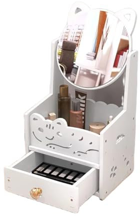 Verve Jelly Desktop Makeup Organizer Cosmetic Storage Drawer with Flip-Top Mirror, Vanity Mirror Desktop Jewelry Storage Display Boxes for Girls Women