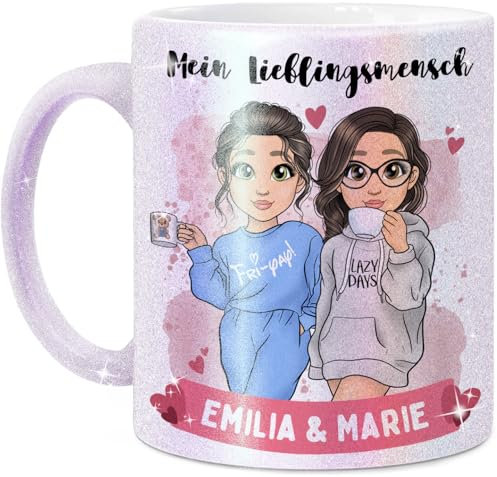 Tassenliebling® - Glitzer Tasse Beste Freundinnen Personalisiert Mit Spruch Selbst Gestalten - Geschenk für Beste Freundin - Perlmutt - BFF - Freundschaftsgeschenk