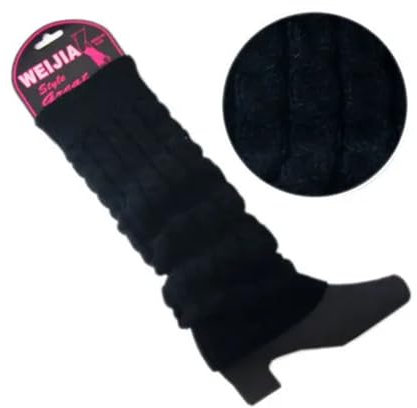 VONCYKI Damen-Beinstulpen mit Zopfmuster, gestrickt, kniehohe Socken, Schwarz , One size