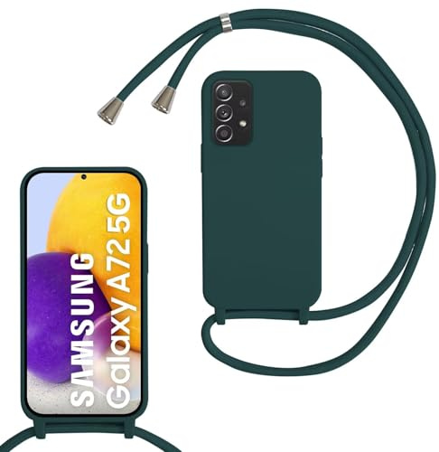 xinyunew Handykette für Samsung Galaxy A72 5G Hülle mit Band, Handyhülle mit Schnur zum Umhängen, weiche TPU Silikonhülle mit Band [abnehmbar] Halskettenhülle für Samsung Galaxy A72 5G-Grün | Kameraschutz und Bildschirmschutz, Necklace Handyhülle mit Schnur Stossfest Schutzhülle für zum Umhängen Case mit Kordel