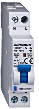 Schrack INTERRUTTORE MAGNETOTERMICO DIFFERENZIALE 2 POLI CURVA C 16A 6kA 1 MODULO