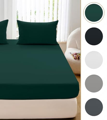 Cotton Market Spannbettlaken 160x200x25 cm - Bettlaken mit Gummiband - Spannbetttücher für Schlafzimmer - Jersey Bettlaken - Baumwolle Spannbettlaken - Flaschengrün