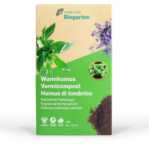 Andermatt Biogarten Wurmhumus 1,5 L – Organischer Naturdünger, verbessert Bodenstruktur und Nährstoffversorgung – für Zimmerpflanzen, Balkon, Hochbeet und Garten