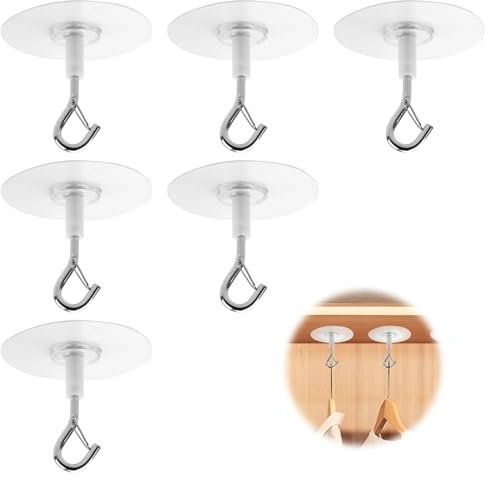 Kasoud Ceiling Hooks, Heavy Duty Ceiling Hook, No-Drill Ceiling Hanging Hooks for Hanging Plants, Bird Feeders, Lanterns, Wind Chimes, Planters, Outdoor DecorationHooks (6)