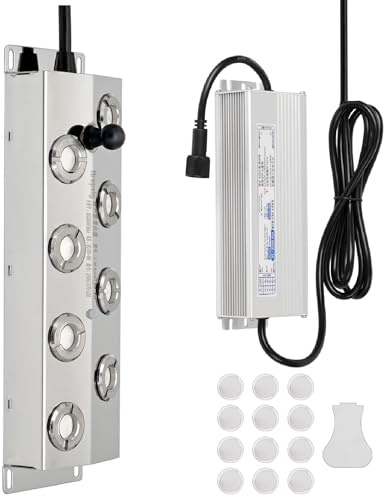 MUYIRTED Mist Maker Fogger Water Fountain, 8 Head Ultrasonic Mist Maker 6400ml/H Smoke Machine Halloween, Air Humidifier with A Float, for Ponds, Aquariums, 400 Power Supply, Stainless Steel