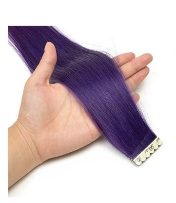 Tape-In Echthaar Extensions, 8 Farben, Remy Echthaar, Mini Tape Haarverlängerung Easy Installation and Removal(Blue Purple,10 PCS_16 INCH)