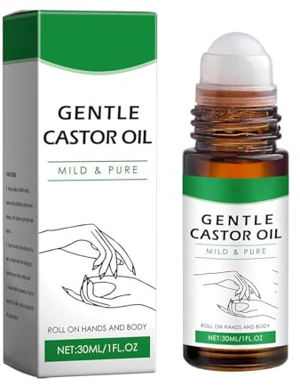 Castorglo Bio-Rizinusöl-Roll-on, Rizinusöl-Rosenquarz-Rollerball, Narben- und Dehnungsstreifenentfernung, für Bauch, Gesicht, Körper und Augenpartie