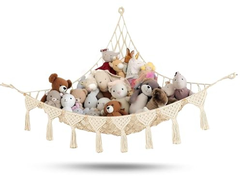 yolzhxe Kuscheltier Aufbewahrung, Boho Kuscheltier Netz Plüschtier Aufbewahrung, Hängender Spielzeug Organizer, Hängende Plüschtier-Aufbewahrung für Kinderzimmer