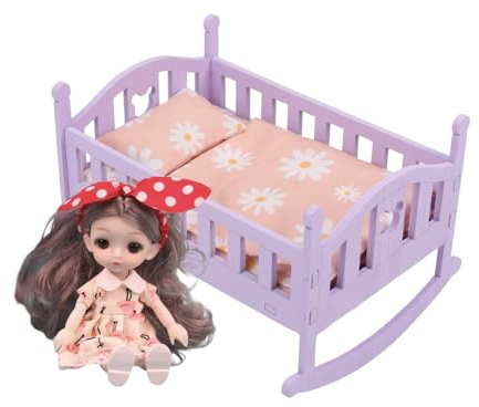 Pavsicgn Puppenwiege - Holzmöbel,Baby Prinzessin Puppenwiege Set | Für Kinder Kleinkinder Rollenspiel Zuhause Kinderzimmer Indoor Spielzimmer Vorschule Kindergarten Geburtstag