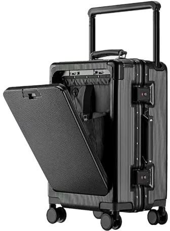 BEITH Valise de Voyage Ouvert Devant, BS849-2 Valise Rigide de Cadre en Aluminium Con Porte-gobelet, USB, Type-C, Large Tige de Levage, PC Coquille, Roue Silencieuse 360°, Serrure Douanière TSA