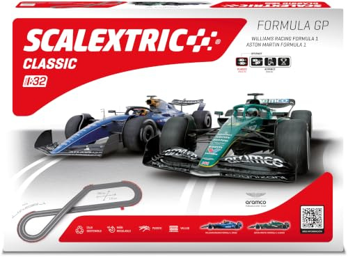 SCALEXTRIC - Klassische Rennstrecke - Komplette Rennstrecke - Autos und Bedienelemente inklusive - Maßstab 1:32 (Circuito Classic Formula GP)