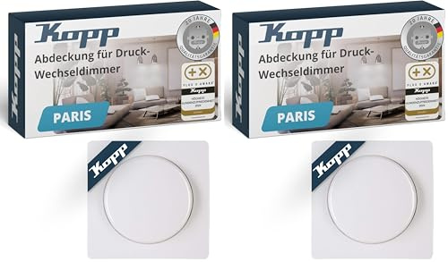Kopp PARIS Dimmschalter-Abdeckung in Arktis-Weiß - 5,7 x 5,7 cm - Hochwertige IP20 LED-Dimmer-Abdeckung mit Drehknopf - Aus glänzendem Kunststoff (Packung mit 2)