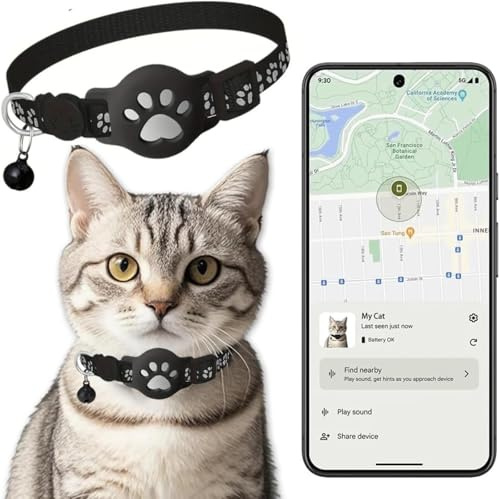 GPS-Halsband für Katzen, GPS-Tracker für Katzen, ohne monatliches Abonnement, ohne SIM-Karte, kompatibel mit Goo-gle Find My (nur Android), Halsband + Tracker, Weiß