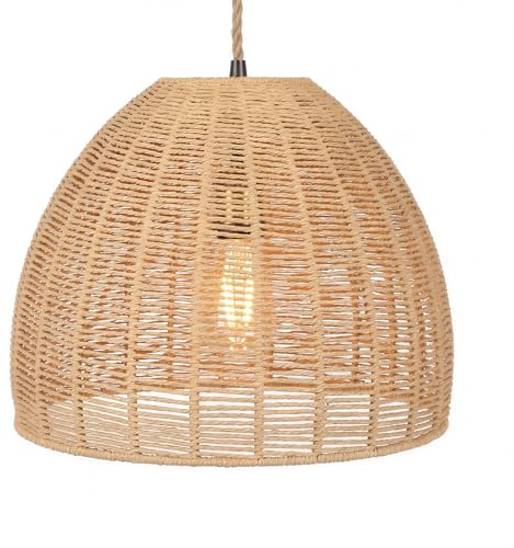 Emitto Lamp Shade, Ceiling Light Shade, Pendant Dome Lampshade, Yellow Metal & Hemp Rope, with Reducer Ring, 29×29×23cm, for Dining Room, Bedroom