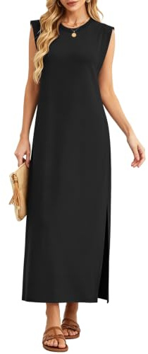 MOLERANI Damen Sommer Maxikleid Ärmellos Lang mit Taschen | Diskreter Achselschutz, eleganter Schlitz. Perfekt für Büro, Strand & Alltag – mit Gürtel festlich stylbar