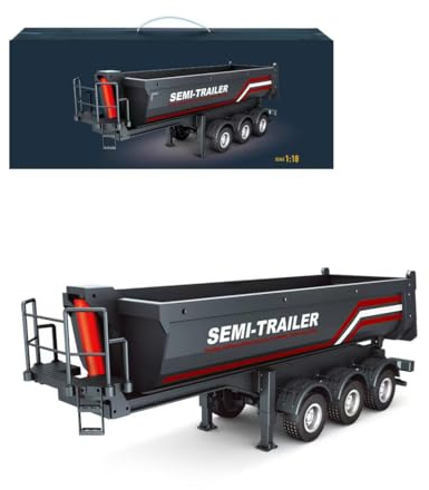 ExploTex RC-Sattelauflieger in scala 1:18 per il camion pesante 770S, rimorchio telecomandato con pianale di carico sollevabile, gambe di supporto regolabili e luci posteriori (rosso)