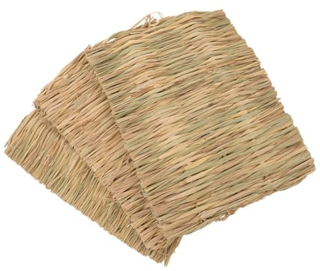 Beavorty 3pcs Natural Grass Chewing and Comfortable Bedding Mat for Guinea Pigs and Squirrels, Multipurpose Hand-woven Straw Mat for Small Animal Cages and Rabbit Cage Accessories
