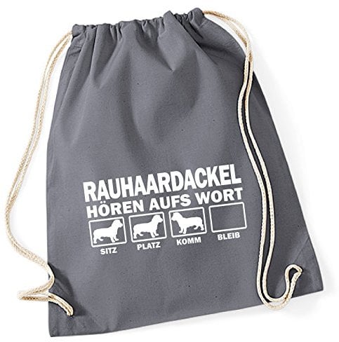 siviwonder Turnbeutel - RAUHAARDACKEL Dackel Teckel Wiener Sau Jagd Rauhhaardackel - HÖREN AUFS WORT Baumwoll Tasche Beutel grau