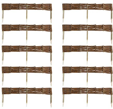MC.Sammler 10 x Weide Beeteinfassung 16 Größen (Höhe: 10 cm Länge: 100 cm) Weidenzaun Rasenkante aus Weidengeflecht - Garten Beetbegrenzung für Blumen - Steckzaun mit Buchepflöcken für Weg-Abgrenzung
