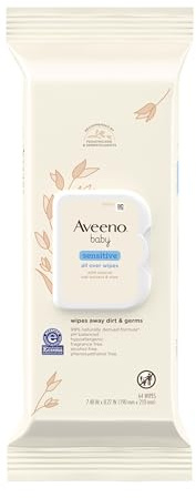 Aveeno Baby Sensitive All Over Wipes with Aloe & Natural Oat Extract for Face, Bottom, Hands & Body, pH-Balanced, Hypoallergenic, Fragrance-, Phenoxyethanol- & Alcohol-Free, 64 ct per pack