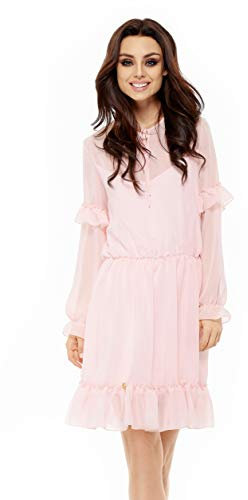 Lemoniade élégante Robe Courte Femme à Manches Longues ou Courtes pour soirée/Bureau/apéro, Mod. 1 Rose, S