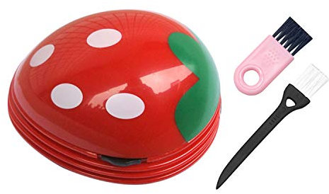 Mini Desktop Vacuum Cleaner, Cute Vacuum Cleaner, Portable Desktop Vacuum Cleaner, Mini Table Vacuum Cleaner, Cordless Battery Operated for Cleaning Dust, Computer, Car (Strawberry)