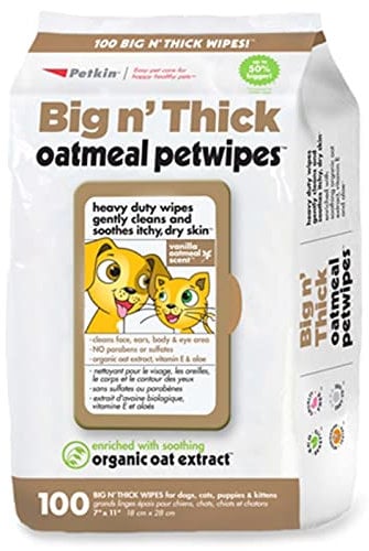 Petkin Oatmeal Pet Wipes for Dogs and Cats, 100 Wipes - Large, Soothing, Gentle Cleaning for Pets with Dry or Itchy Skin