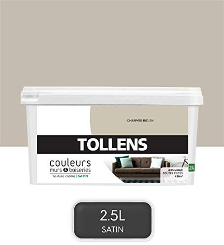 Tollens - Peinture Couleurs - Murs et Boiseries - Toutes pièces - Ultra résistante - Satin - Chanvre - 2,5L = 30m2