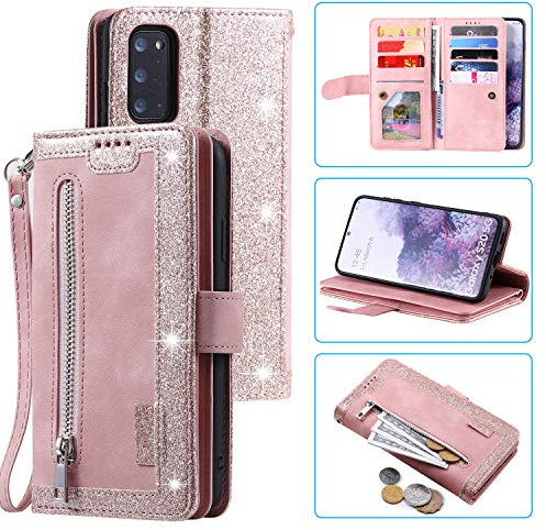 UEEBAI Coque pour Samsung Galaxy S20 FE 5G, Etui en Cuir PU Portefeuille Rétro Antichoc Flip Case Anti-Choc Housse avec Fentes de Cartes Fonction Support, Fermeture Magnétique - Or Rose