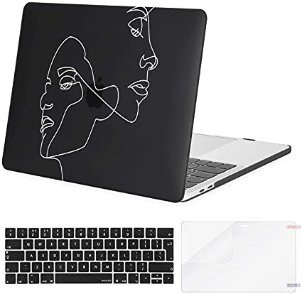 MOSISO Hülle Kompatibel mit MacBook Pro 13 Zoll 2024 2023 2022-2016 M2 M1 A2338 A2289 A2251 A2159 A1989 A1706 A1708, Plastik Gesicht Skizze Harte Schale Case & Tastaturschutz & Displayschutz,Schwarz