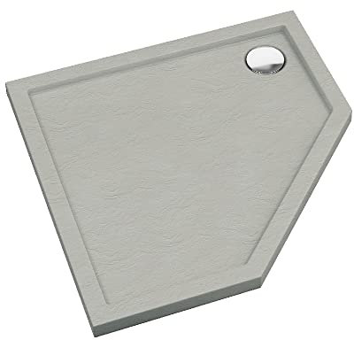 Sellon24® Duschtasse Steinoptik Quadrat Rechteck Viertelkreis Duschwanne Cement Stone Stein-Effekt (80x80x5 5-eckig)