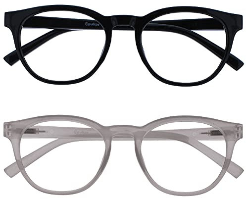 OPULIZE BLU Blaulichtfilter Lesebrille für Damen Herren, Blendfreie UV400-Schutz Federscharnier Anti-Müdigkeit, Runder Rahmen, Computerbrillen Gaming, 2er-Pack Schwarz Eis +3,50