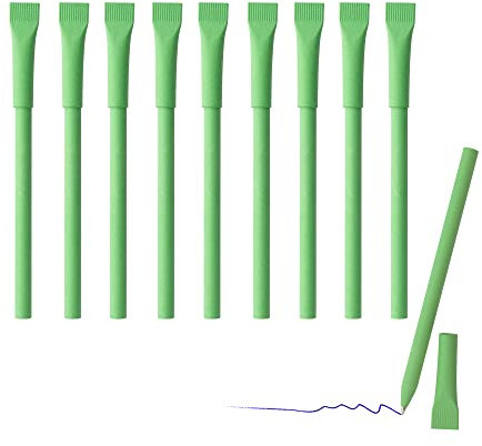 sin4sey 10er Set Kugelschreiber aus Recyclingpapier - mit Kappe (Grün)
