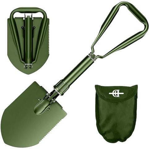 Behandy 24.5 Collapsible Shovel, Heavy Duty Foldable Shovel for Camping and Pickax, Military Entrenching Tool for Gardening, Camping, Digging Dirt, Sand, Mud&Snow, Off Road, Car Emergency kit