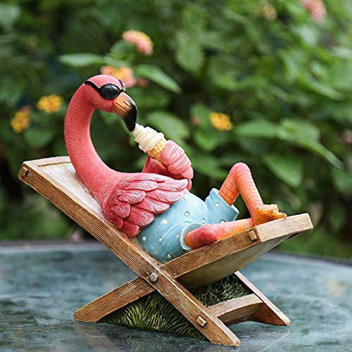 SINGID Harz Rosa Flamingo Gartenstatuen,Lustig Auf Liege Liegen Flamingo Skulptur,Tropischen Hawaiian Flaming Figuren Für Outdoor Patio Rasen Urlaub Dekor-A 21x9x19cm
