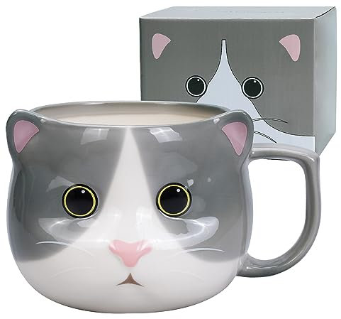 ToCooTo Taza de té de porcelana 3D de cerámica de 14 onzas para mujeres, regalos kawaii para amantes de los gatos, Navidad, inauguración de la casa, vacaciones, regalos de cumpleaños para mujeres