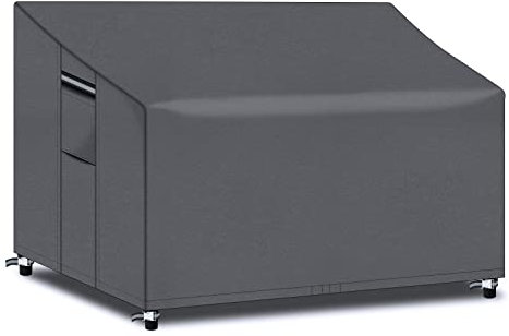 PATIO PLUS 2 Sitzer Gartenbank Abdeckung Wasserdicht mit Air Vent 134x66x63/89cm für Gartenbank Reißfest 600D Oxford (Grau)