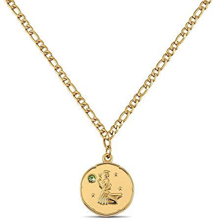 GD GOOD.designs Sternzeichen Kette Jungfrau Gold mit Geburtsstein für Damen - 18K vergoldete Halskette mit Zodiac Anhänger