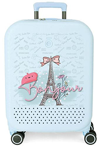 Valise Cabine Enso Bonjour Bleu 40x55x20 cm ABS Rigide Fermeture TSA Intégrée 37L 3.22 kgs 4 Double Roues Bagage à Main
