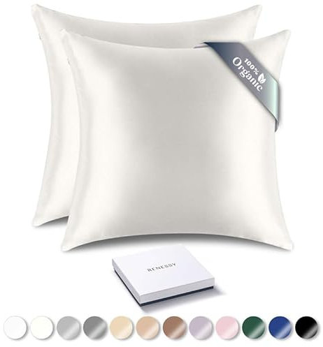 RENESSY Kissenhüllen aus 100% Bio-Seide 50x50 cm (2-Pack) - 22 Momme Maulbeerseide, Güteklasse 6A, Oeko-Tex zert. in Deutschland - Luxus für Haar und Haut (Naturseide Off-White)