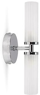 MiniSun | Modern 2 Way Polished Silver Chrome and Reeded Glass Shade Wall Light Fitting | Bath Wall Lights, Home Décor & Improvement Essential | Includes 3W LED Bulbs