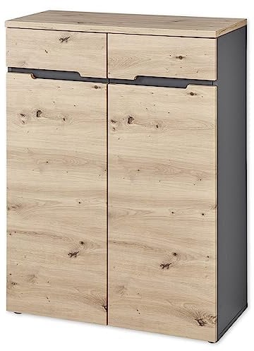 MEMPHIS Kommode in Artisan Eiche Optik, Graphit - Moderne Kommode mit viel Stauraum - 80 x 107 x 38 cm (B/H/T)