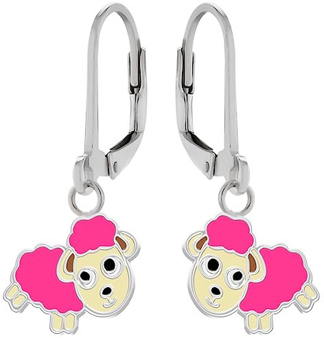 Ohrringe, Ohrhänger kleines pinkes Schaf. LOVE YOUR CITY Schmuck Geschenke für Mädchen, Kinder. Liebevoll gearbeiteter Kinderschmuck aus 925 Sterling Silber mit Emaille.