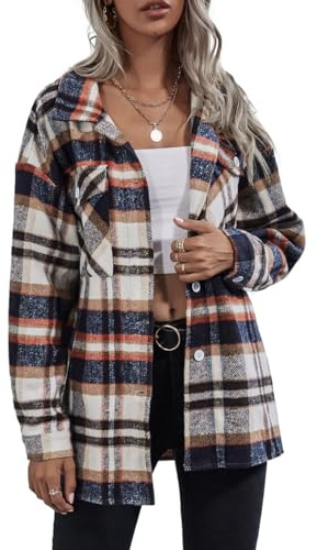 Rayson Chemise Femme Carreaux Chic et élégant Bouton Down Veste Carreaux Femme Chaude Hiver Longue Manteau Carreaux Flanelle